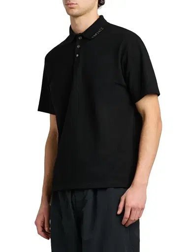 Versace Men's Piquet Medusa Buttons Cotton Polo Shirt - Black - Size XS | Thumbnail 4