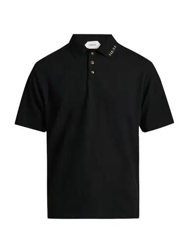 Versace Men's Piquet Medusa Buttons Cotton Polo Shirt - Black - Size XS | Thumbnail 1