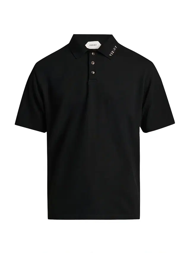 Versace Men's Piquet Medusa Buttons Cotton Polo Shirt - Black