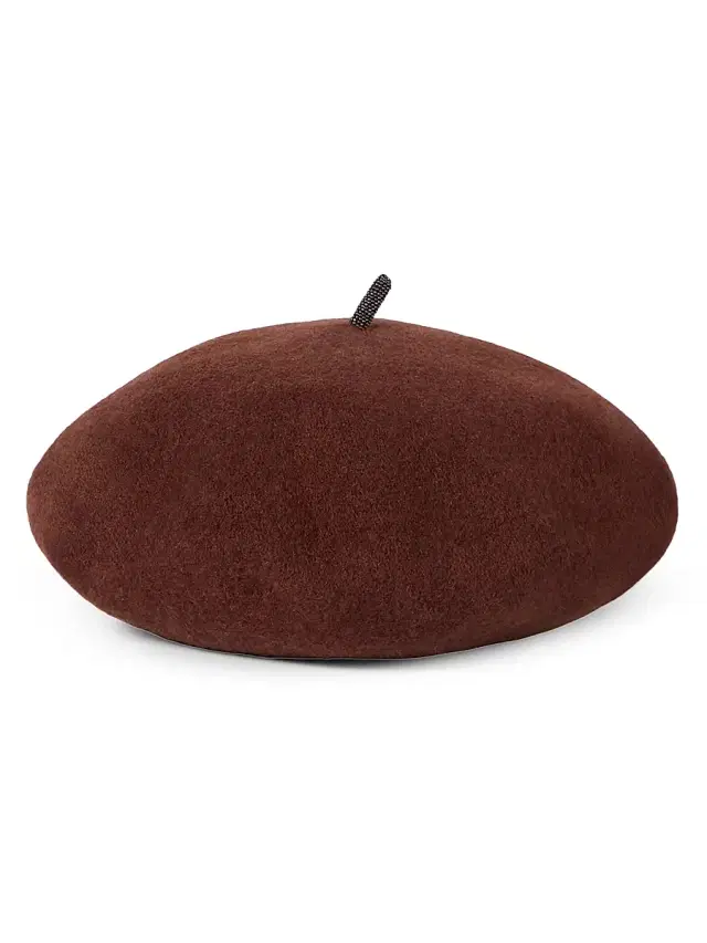 Brunello Cucinelli Women's Wool Beret Hat with Precious Detail - Ruby