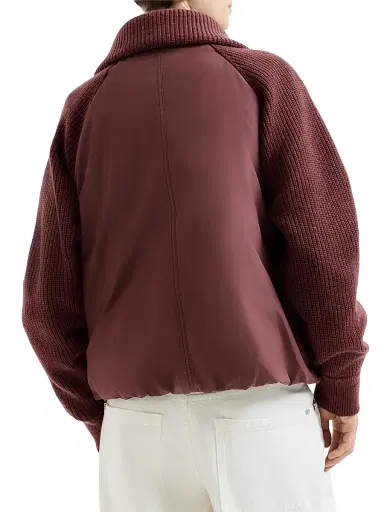 Brunello Cucinelli Women's Techno Cotton Taffeta and Virgin Wool, Cashmere and Silk Knit Down Jacket with Shiny Zipper Pull | Thumbnail 3 Brunello Cucinelli Women's Techno Cotton Taffeta and Virgin Wool, Cashmere and Silk Knit Down Jacket with Shiny Zipper Pull | Thumbnail 3