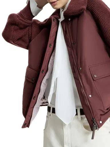Brunello Cucinelli Women's Techno Cotton Taffeta and Virgin Wool, Cashmere and Silk Knit Down Jacket with Shiny Zipper Pull | Thumbnail 4 Brunello Cucinelli Women's Techno Cotton Taffeta and Virgin Wool, Cashmere and Silk Knit Down Jacket with Shiny Zipper Pull | Thumbnail 4