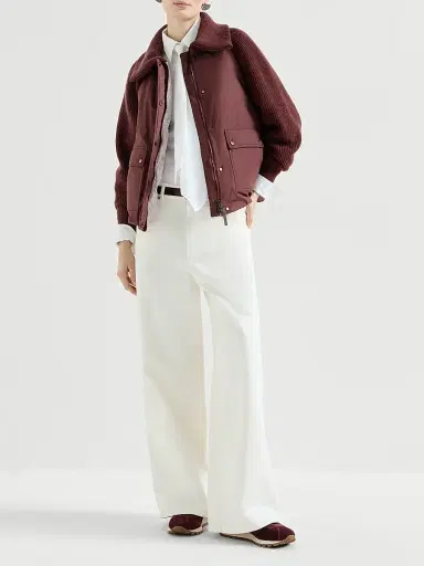 Brunello Cucinelli Women's Techno Cotton Taffeta and Virgin Wool, Cashmere and Silk Knit Down Jacket with Shiny Zipper Pull | Thumbnail 6 Brunello Cucinelli Women's Techno Cotton Taffeta and Virgin Wool, Cashmere and Silk Knit Down Jacket with Shiny Zipper Pull | Thumbnail 6