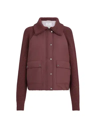 Brunello Cucinelli Women's Techno Cotton Taffeta and Virgin Wool, Cashmere and Silk Knit Down Jacket with Shiny Zipper Pull | Thumbnail 1 Brunello Cucinelli Women's Techno Cotton Taffeta and Virgin Wool, Cashmere and Silk Knit Down Jacket with Shiny Zipper Pull | Thumbnail 1