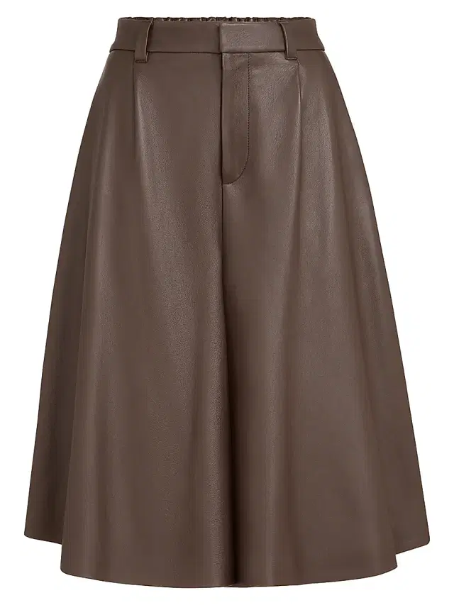 Brunello Cucinelli Women's Nappa Leather Wide Bermuda Shorts with Monili - Rust Brown