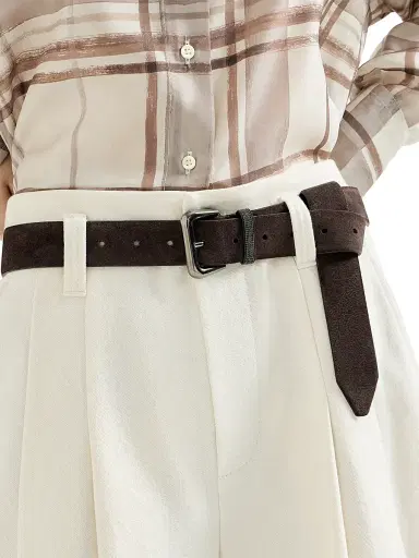 Brunello Cucinelli Women's Suede Belt with Shiny Loop | Thumbnail 2