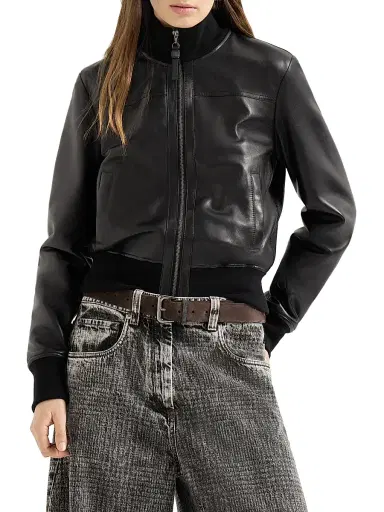 Brunello Cucinelli Women's Nappa Leather Outerwear Jacket with Monili - Black - Size 12 | Thumbnail 2 Brunello Cucinelli Women's Nappa Leather Outerwear Jacket with Monili - Black - Size 12 | Thumbnail 2