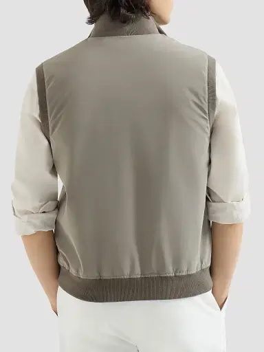 Brunello Cucinelli Men's Bonded Nylon Vest with Thermore Padding - Military | Thumbnail 3 Brunello Cucinelli Men's Bonded Nylon Vest with Thermore Padding - Military | Thumbnail 3