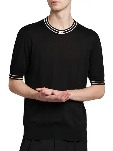 Dolce & Gabbana Men's Nero Logo Silk T-Shirt - Nero | Thumbnail 3