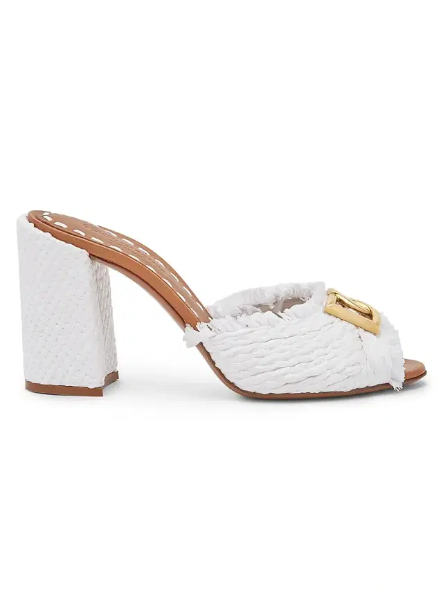 Dolce & Gabbana Women's Carretto 85MM Woven Fringed Logo Sandals - Bianco Sabbia