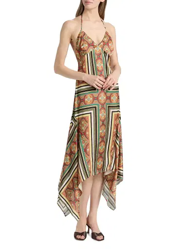 Misa Los Angeles Women's Sheila Printed Satin Handkerchief Midi-Dress - Majorelle Scarf - Size XL | Thumbnail 2