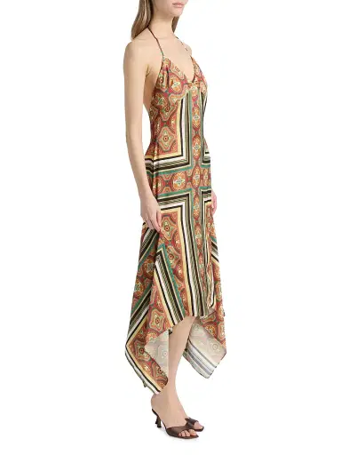 Misa Los Angeles Women's Sheila Printed Satin Handkerchief Midi-Dress - Majorelle Scarf - Size XL | Thumbnail 3