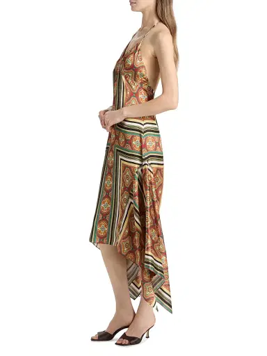 Misa Los Angeles Women's Sheila Printed Satin Handkerchief Midi-Dress - Majorelle Scarf - Size XL | Thumbnail 4