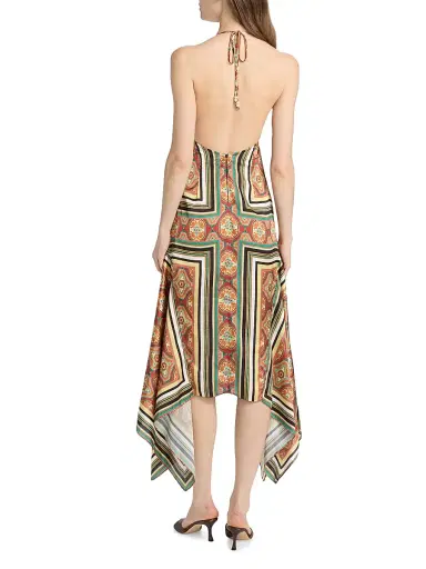 Misa Los Angeles Women's Sheila Printed Satin Handkerchief Midi-Dress - Majorelle Scarf - Size XL | Thumbnail 5