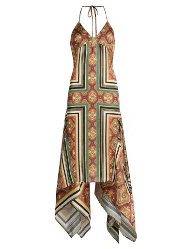 Misa Los Angeles Women's Sheila Printed Satin Handkerchief Midi-Dress - Majorelle Scarf - Size XL | Thumbnail 1