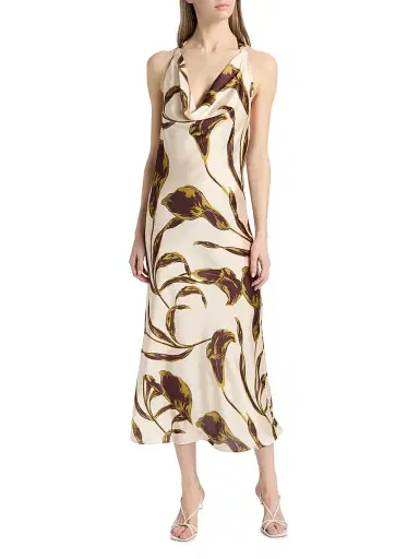 Misa Los Angeles Women's Ida Floral-Print Halterneck Satin Midi-Dress - Mahogany Calla Lily - Size XL | Thumbnail 2