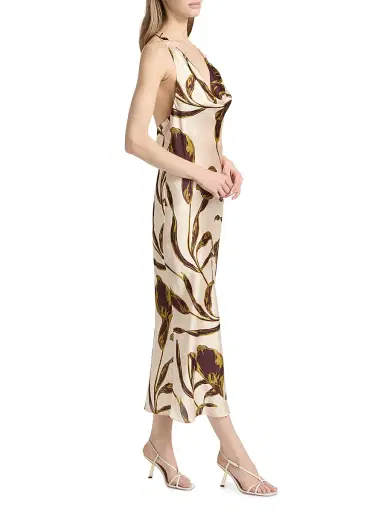 Misa Los Angeles Women's Ida Floral-Print Halterneck Satin Midi-Dress - Mahogany Calla Lily - Size XL | Thumbnail 3