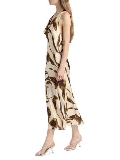 Misa Los Angeles Women's Ida Floral-Print Halterneck Satin Midi-Dress - Mahogany Calla Lily - Size XL | Thumbnail 4