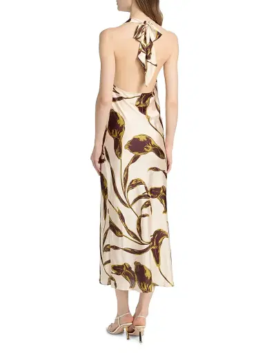 Misa Los Angeles Women's Ida Floral-Print Halterneck Satin Midi-Dress - Mahogany Calla Lily - Size XL | Thumbnail 5