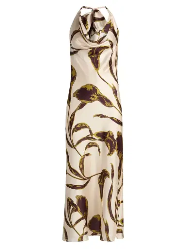 Misa Los Angeles Women's Ida Floral-Print Halterneck Satin Midi-Dress - Mahogany Calla Lily - Size XL | Thumbnail 1