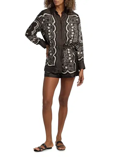 Nili Lotan Women's Frances Silk Bandana Shorts - Brown Ivory Bandana Print - Size XL | Thumbnail 2 Nili Lotan Women's Frances Silk Bandana Shorts - Brown Ivory Bandana Print - Size XL | Thumbnail 2