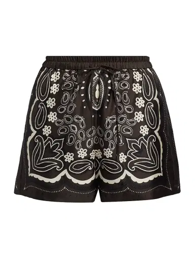 Nili Lotan Women's Frances Silk Bandana Shorts - Brown Ivory Bandana Print - Size XL | Thumbnail 1 Nili Lotan Women's Frances Silk Bandana Shorts - Brown Ivory Bandana Print - Size XL | Thumbnail 1