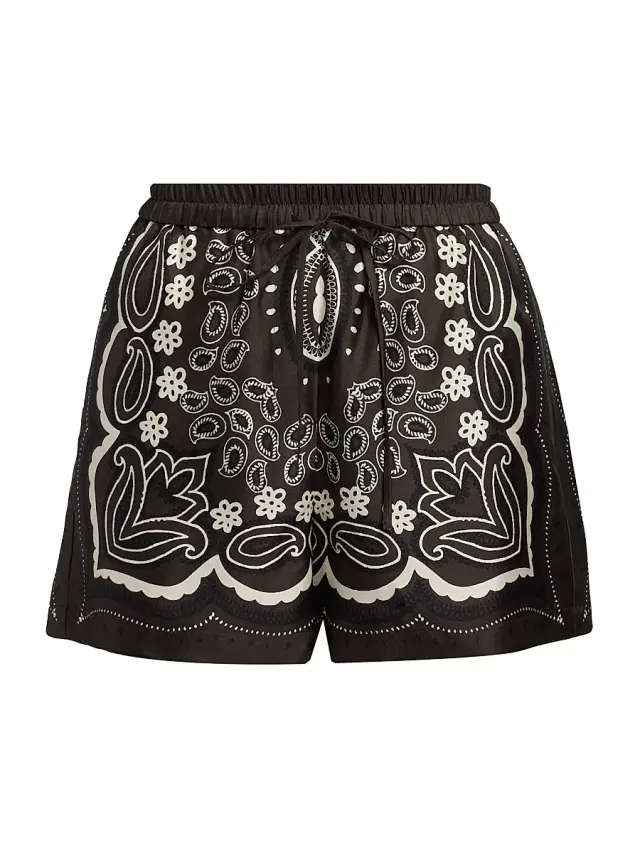 Nili Lotan Women's Frances Silk Bandana Shorts - Brown  Bandana Print