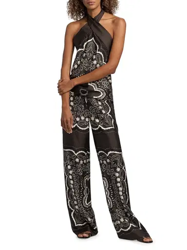 Nili Lotan Women's Solal Bandana Silk Halterneck Top - Brown Ivory Bandana Print - Size XL | Thumbnail 2