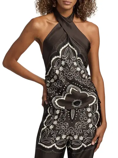 Nili Lotan Women's Solal Bandana Silk Halterneck Top - Brown Ivory Bandana Print - Size XL | Thumbnail 3