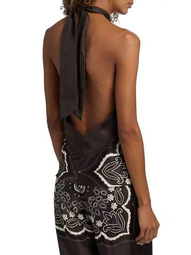 Nili Lotan Women's Solal Bandana Silk Halterneck Top - Brown Ivory Bandana Print - Size XL | Thumbnail 5