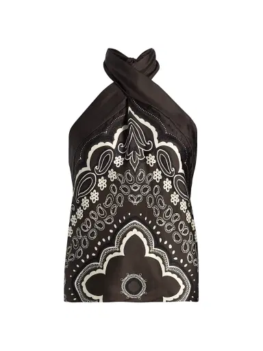 Nili Lotan Women's Solal Bandana Silk Halterneck Top - Brown Ivory Bandana Print - Size XL | Thumbnail 1