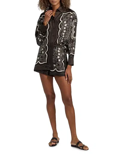 Nili Lotan Women's Alfie Printed Silk Shirt - Brown Ivory Bandana Print - Size XL | Thumbnail 2 Nili Lotan Women's Alfie Printed Silk Shirt - Brown Ivory Bandana Print - Size XL | Thumbnail 2