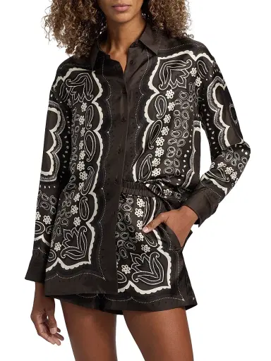 Nili Lotan Women's Alfie Printed Silk Shirt - Brown Ivory Bandana Print - Size XL | Thumbnail 3 Nili Lotan Women's Alfie Printed Silk Shirt - Brown Ivory Bandana Print - Size XL | Thumbnail 3