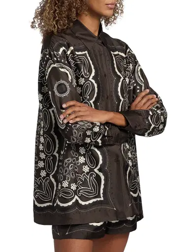 Nili Lotan Women's Alfie Printed Silk Shirt - Brown Ivory Bandana Print - Size XL | Thumbnail 4 Nili Lotan Women's Alfie Printed Silk Shirt - Brown Ivory Bandana Print - Size XL | Thumbnail 4