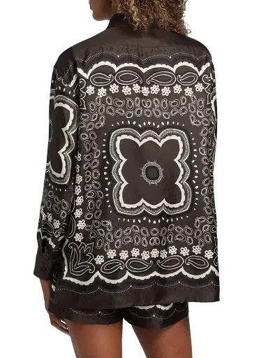Nili Lotan Women's Alfie Printed Silk Shirt - Brown Ivory Bandana Print - Size XL | Thumbnail 5 Nili Lotan Women's Alfie Printed Silk Shirt - Brown Ivory Bandana Print - Size XL | Thumbnail 5