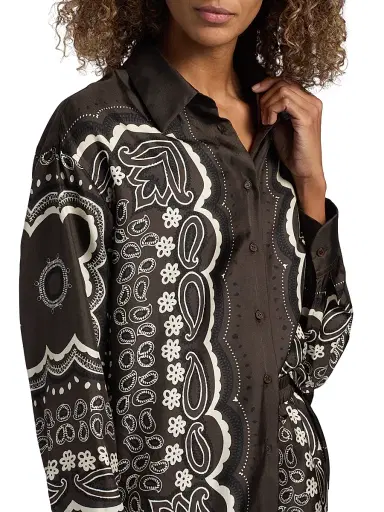 Nili Lotan Women's Alfie Printed Silk Shirt - Brown Ivory Bandana Print - Size XL | Thumbnail 6 Nili Lotan Women's Alfie Printed Silk Shirt - Brown Ivory Bandana Print - Size XL | Thumbnail 6