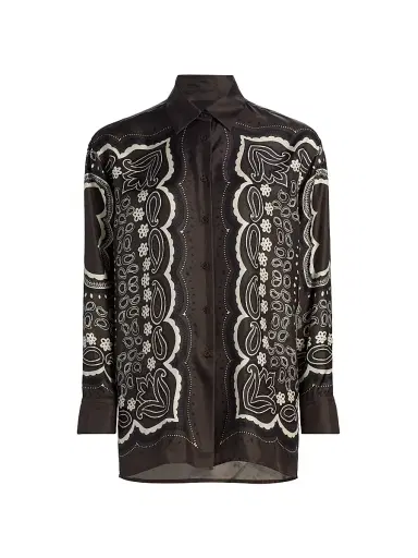 Nili Lotan Women's Alfie Printed Silk Shirt - Brown Ivory Bandana Print - Size XL | Thumbnail 1 Nili Lotan Women's Alfie Printed Silk Shirt - Brown Ivory Bandana Print - Size XL | Thumbnail 1