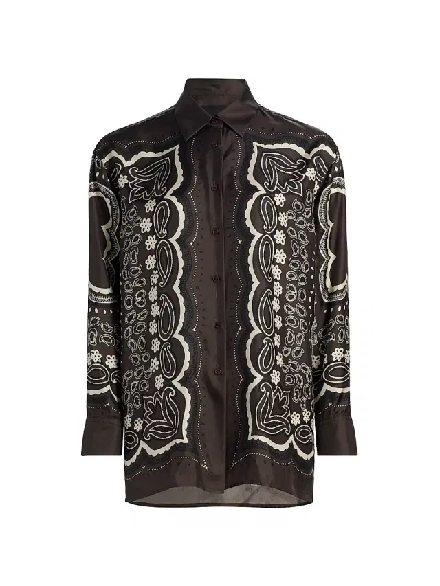 Nili Lotan Women's Alfie Printed Silk Shirt - Brown  Bandana Print