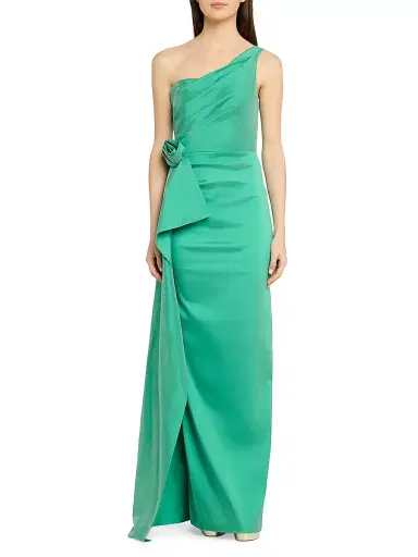 Teri Jon by Rickie Freeman Women's Flower-Corsage One-Shoulder Taffeta Gown | Thumbnail 2
