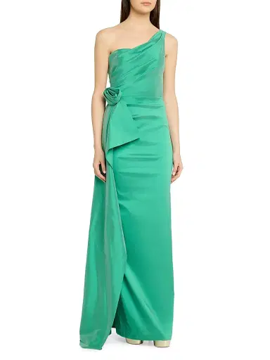 Teri Jon by Rickie Freeman Women's Flower-Corsage One-Shoulder Taffeta Gown | Thumbnail 3