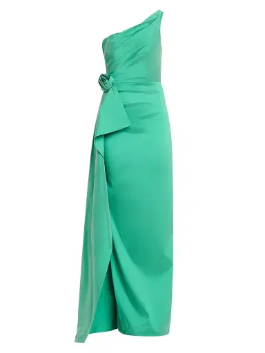 Teri Jon by Rickie Freeman Women's Flower-Corsage One-Shoulder Taffeta Gown | Thumbnail 1
