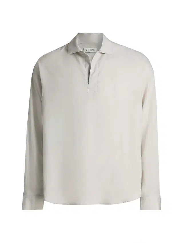 Men's Linen Long-Sleeve Polo Shirt - Dusty Beige