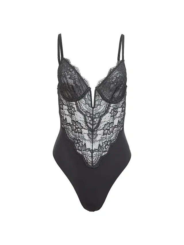Fleur du Mal Women's Bianca Lace-Silk Bodysuit - Black