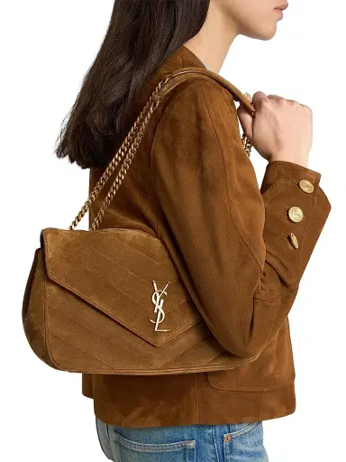 Saint Laurent Women's Loulou Medium in Matelassé Suede Shoulder Bag - Caramel Cognac | Thumbnail 2