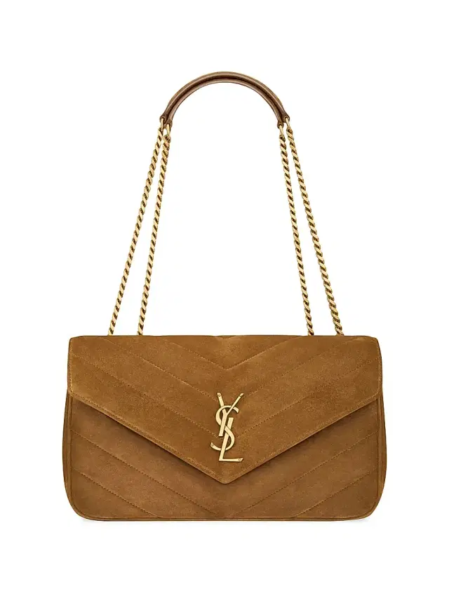 Women's Loulou  in Matelassé Suede Shoulder Bag - Caramel Cognac