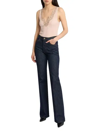 Saint Laurent Women's Laced Tank Top in Ribbed Silk | Thumbnail 2
