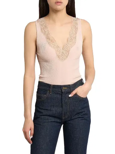 Saint Laurent Women's Laced Tank Top in Ribbed Silk | Thumbnail 3