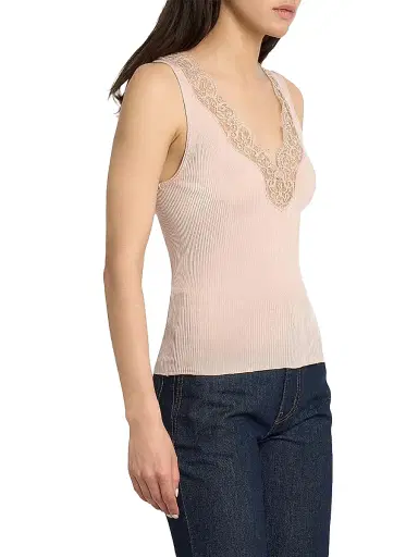 Saint Laurent Women's Laced Tank Top in Ribbed Silk | Thumbnail 4