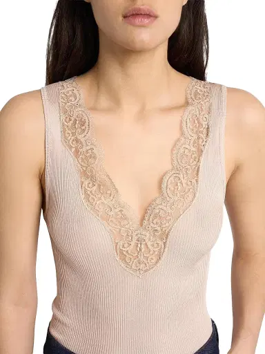 Saint Laurent Women's Laced Tank Top in Ribbed Silk | Thumbnail 6