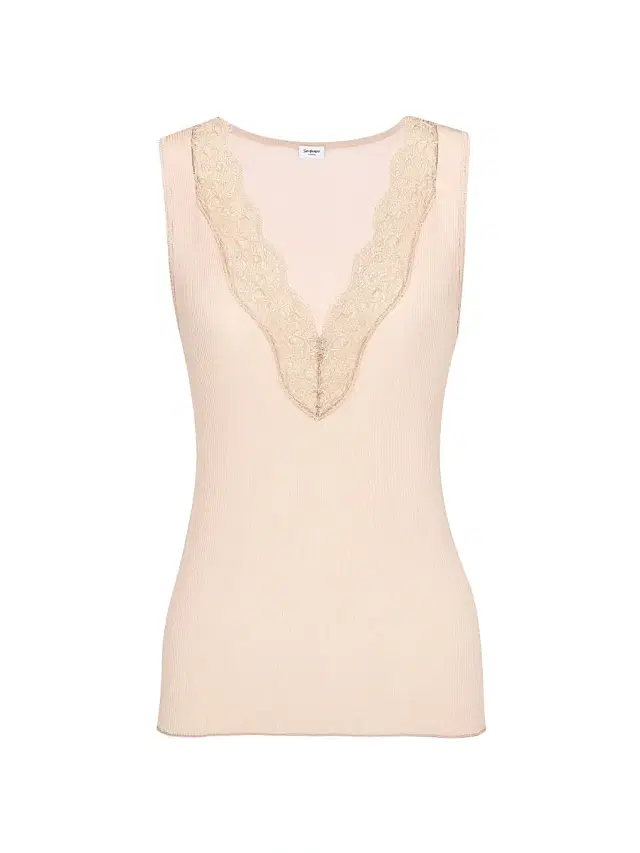 Women's Laced Tank Top in Ribbed Silk - Beige